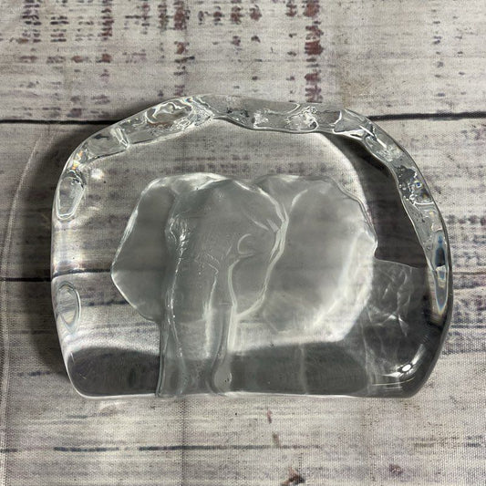 Vintage Cristal D’arques Crystal Etched Reverse Embossed Elephant 4" Paperweight