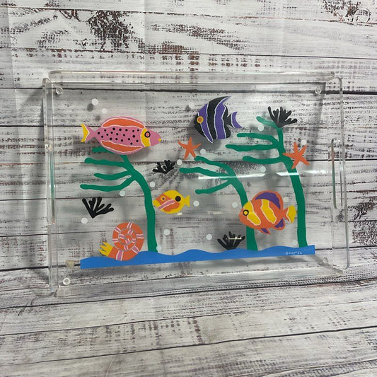 VTG. Dept 56 Clear Acrylic Fish Motif 16" Serving Tray