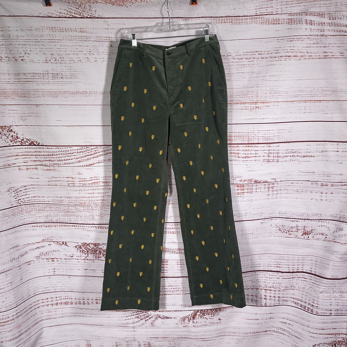 Ann Mashburn Green Embroidered Cord Corduroy Pants - Size 30