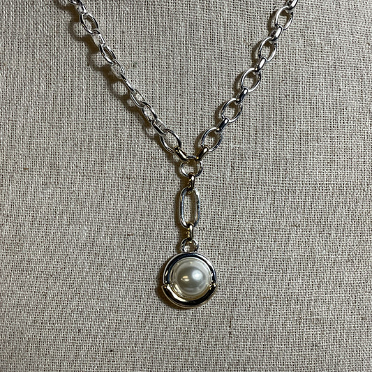 NWT ANNE KLEIN Silver Tone Faux Pearl Dangle Pendant Necklace- 22"