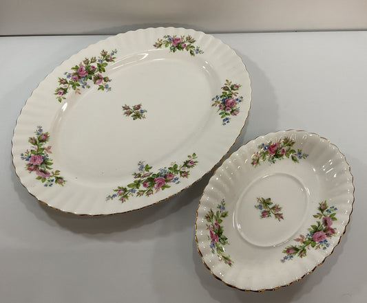 Royal Albert Moss Rose Montrose Gold Trim Oval Serving Platters Set of 2