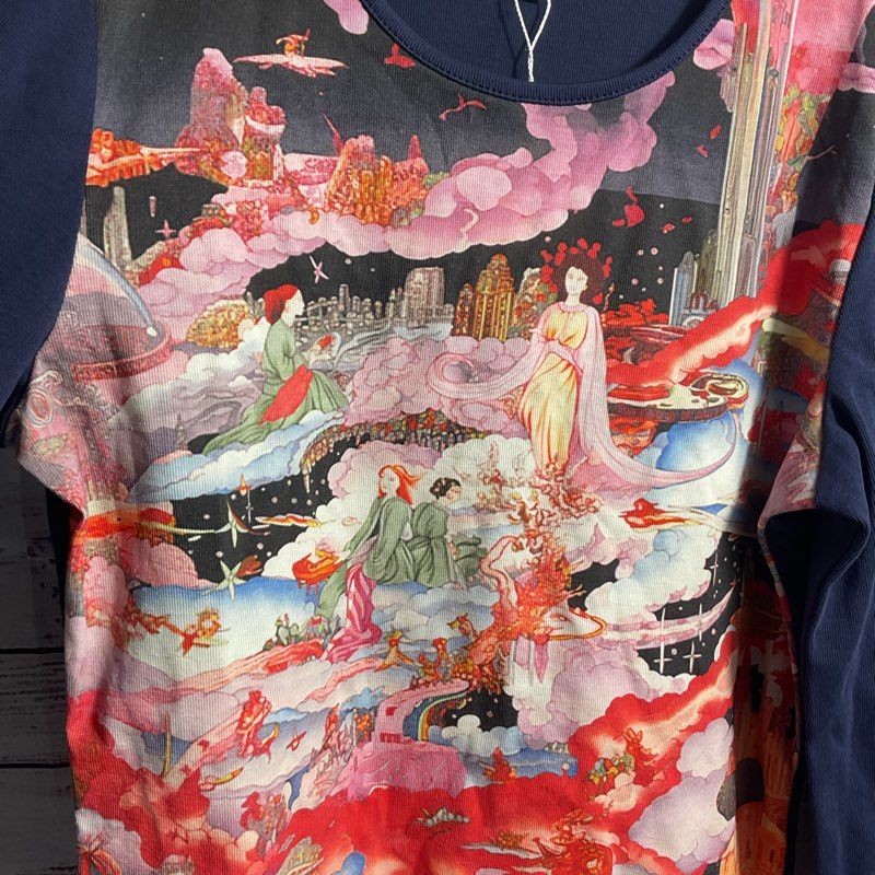 NWT Sixth Dimension Lucky Charm Long Sleeve Blue Tee Blouse - Size S