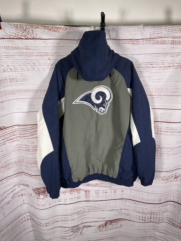 Vintage Los Angeles Rams Starter Jacket Men's 3XL Blue & Grey Snap Nylon