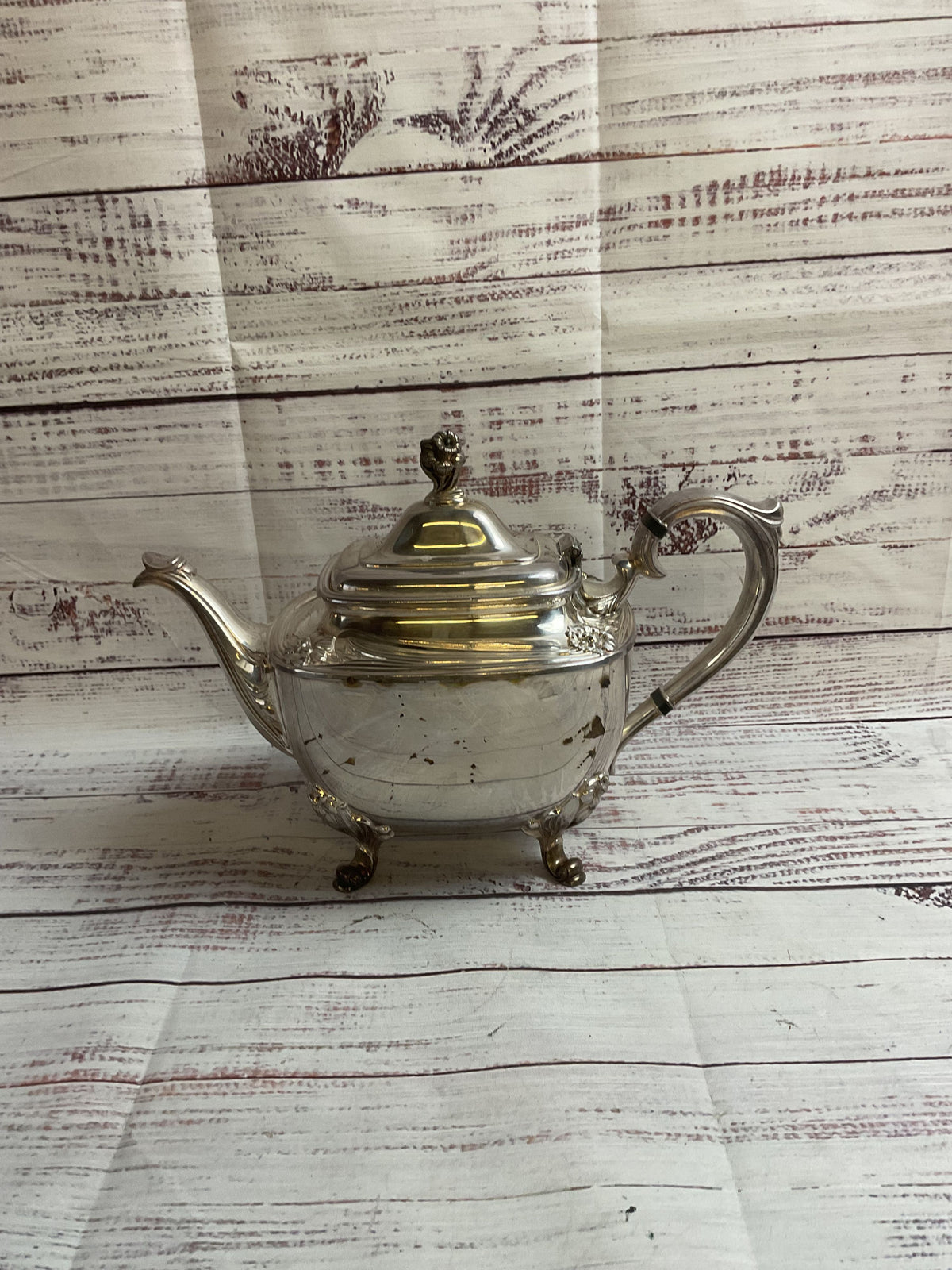 Vintage Rogers Bros Daffodil Silver Plated Floral Teapot