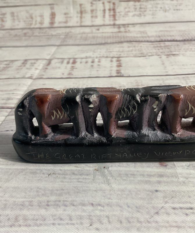 Figurine Row Of Seven Elephants Hand Carved Soapstone Carving Vintage African