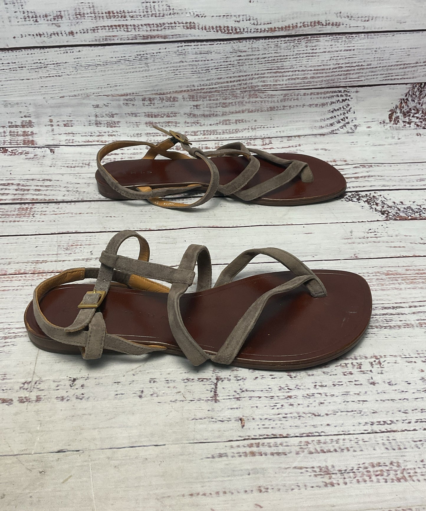 Chie Mihara Brown Taupe Suede Flats Strappy Sandal Women Size 7