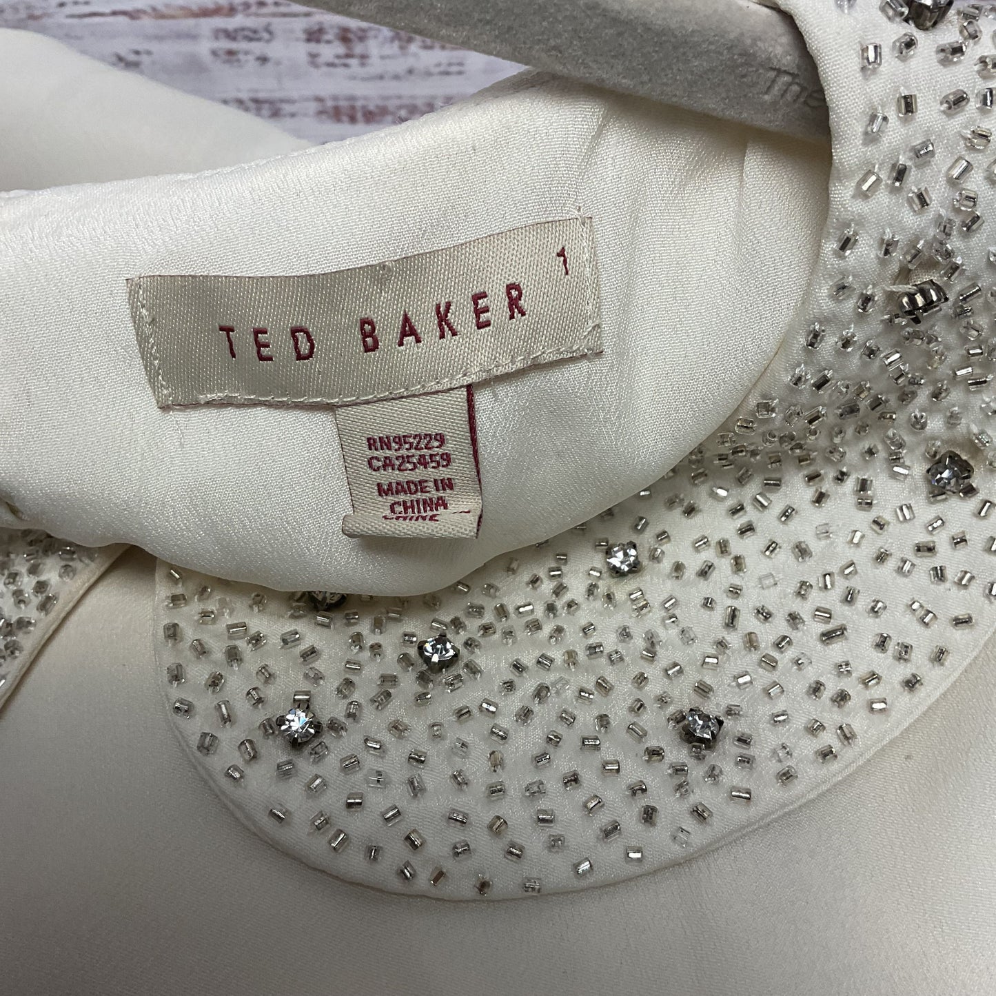 Ted Baker Off White Jeweled Sequin Beaded Collar Sleeveless Dress - Size 1