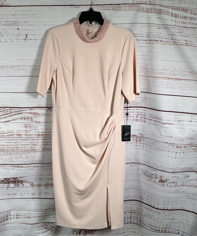 NWT Adrianna Papell Blush Pink Embellished Pearl Midi Dress Size 12 Retail $169