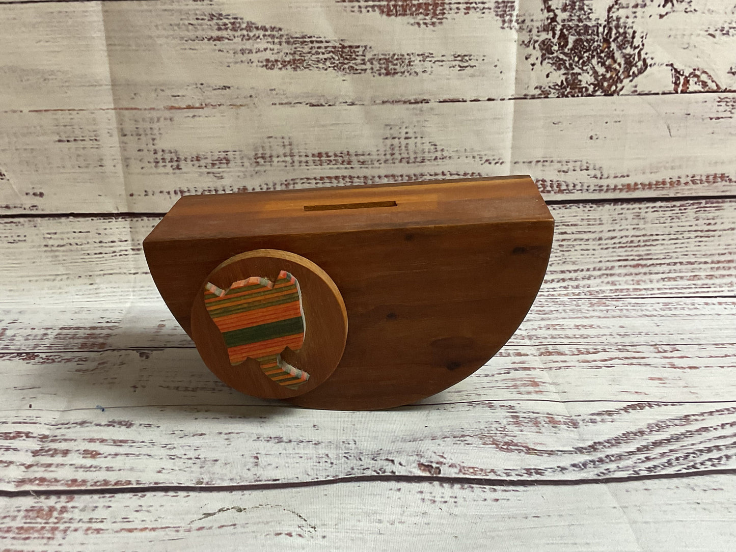 Hand Carved Wooden Coin Bank Signed