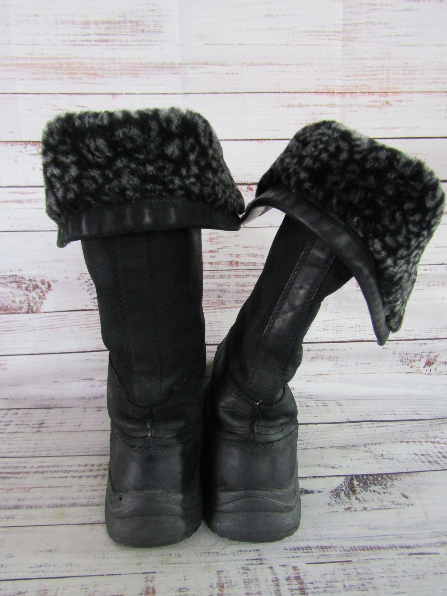 UGG Adirondack Tall III Leopard Women's Black Leather Snow Boots 1018330