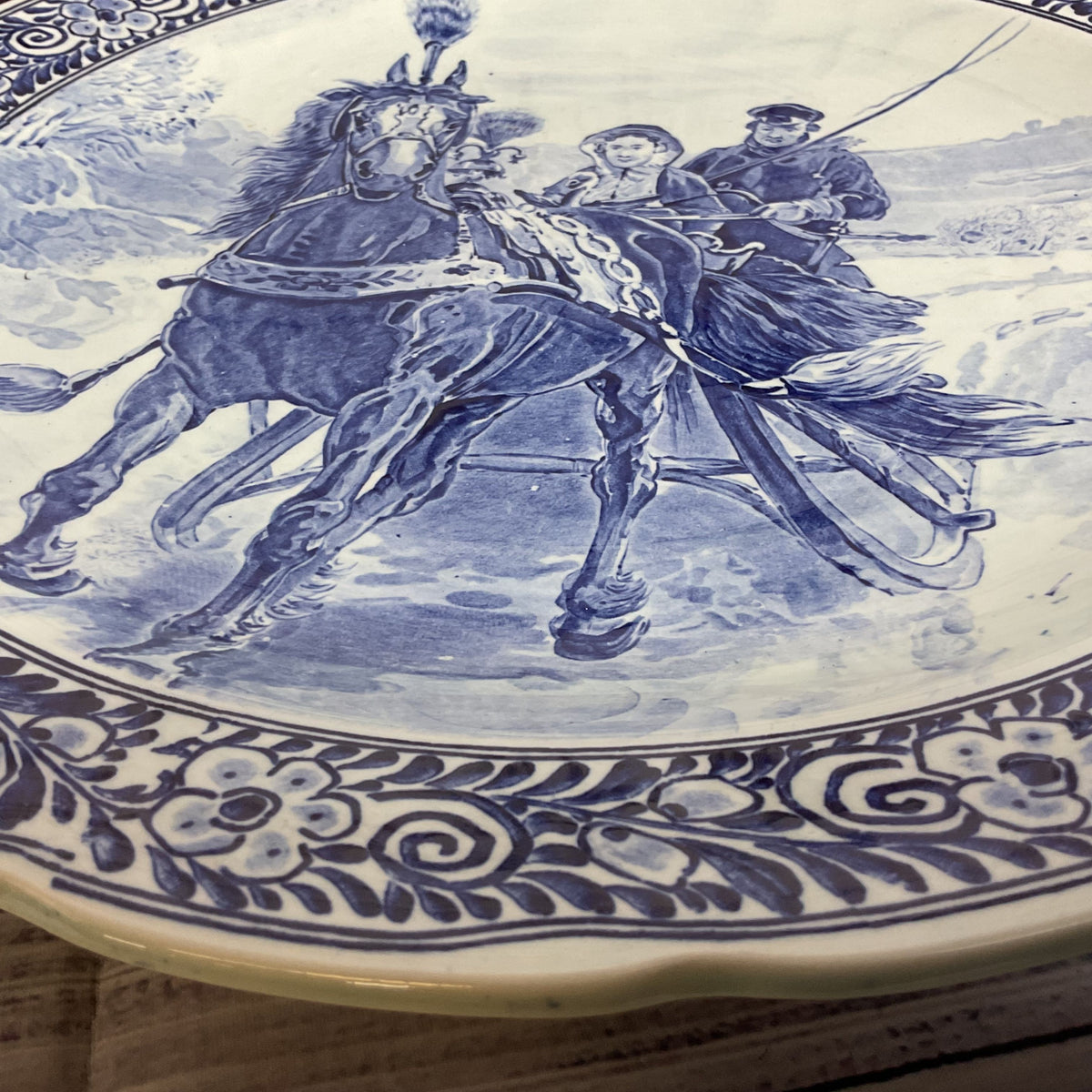 ANTIQUE DELFTS Royal Sphinx Maastricht Man & Women Horse Wall Plate - 15.75"