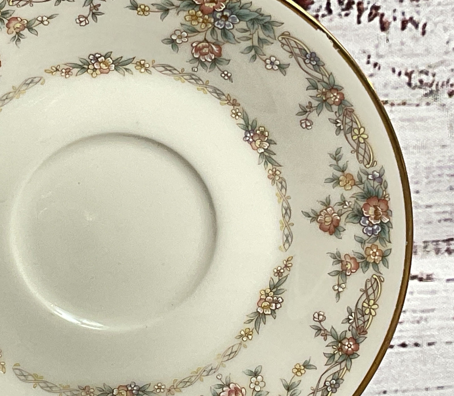 Nortiake Gallery China 7246 Floral Pattern 6" Set of 8 Saucers Ivory