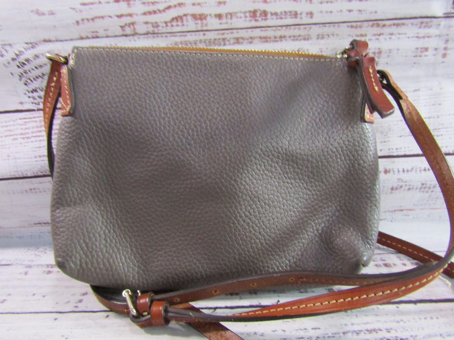 Dooney & Bourke Women's Gray Pebbled Leather Crossbody Shoulder Bag