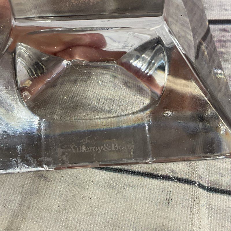 Set of 2 Villeroy & Boch Lead Crystal Square Cut 8" Candlestick Candle Holders