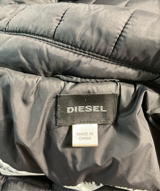 Diesel Women's Biker Black Puffer Jacket Size XXL Inner Wolf Print