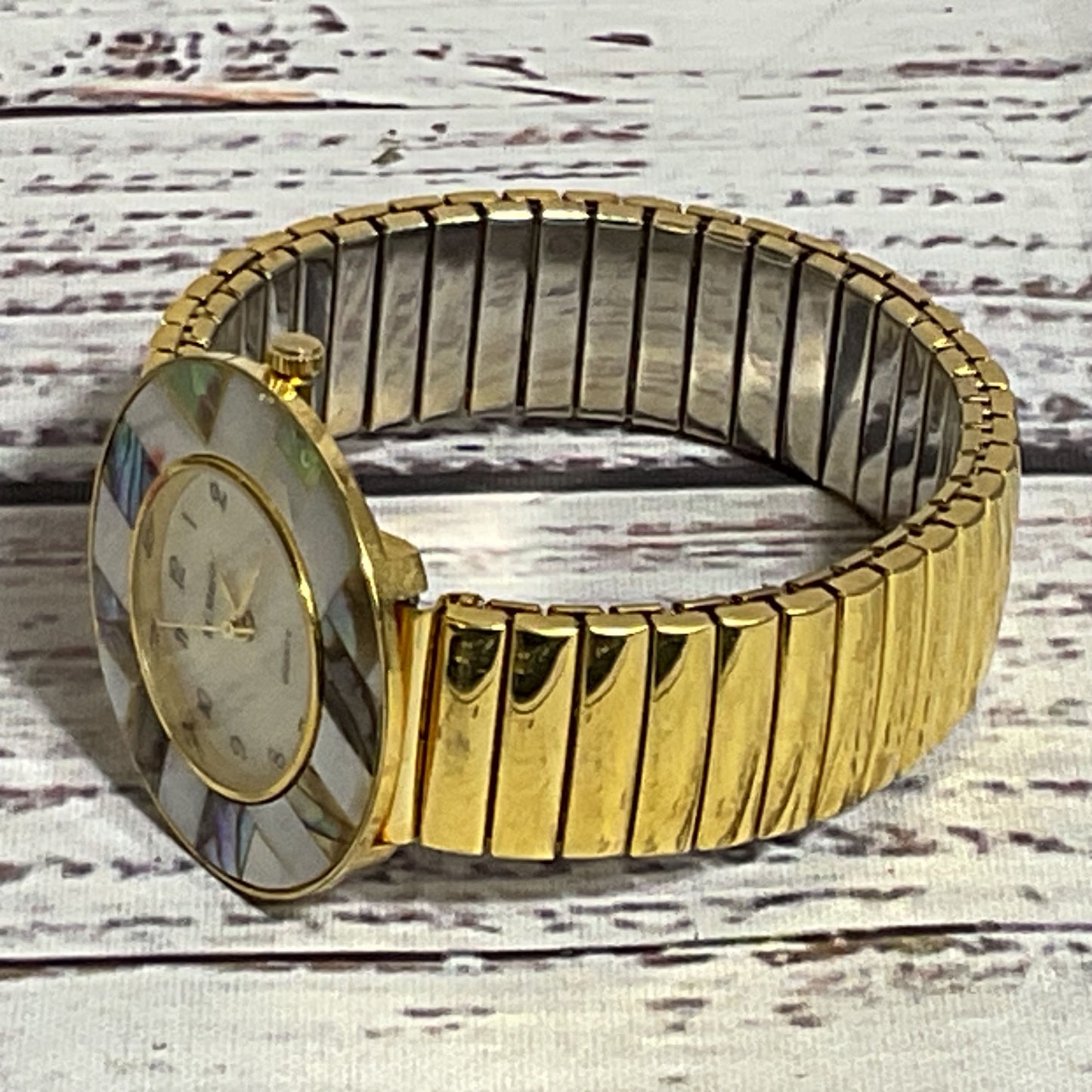 ST. MARIN Women's Gold Tone MOP Quartz Watch with Expandable Band