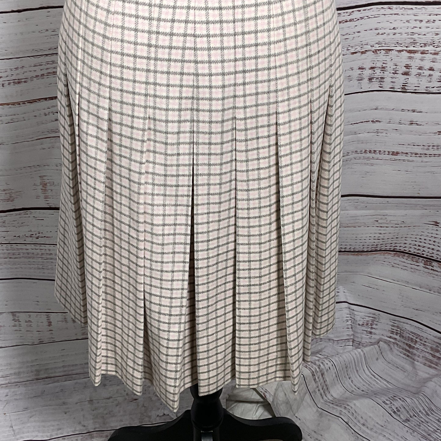 BLACK FLEECE X BROOKS BROS. Women's Wool Pink/Gray Plaid Back Pleated Skirt