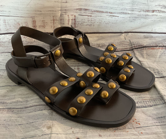Tory Burch Leather Blythe Embellished Sandals Brown 7