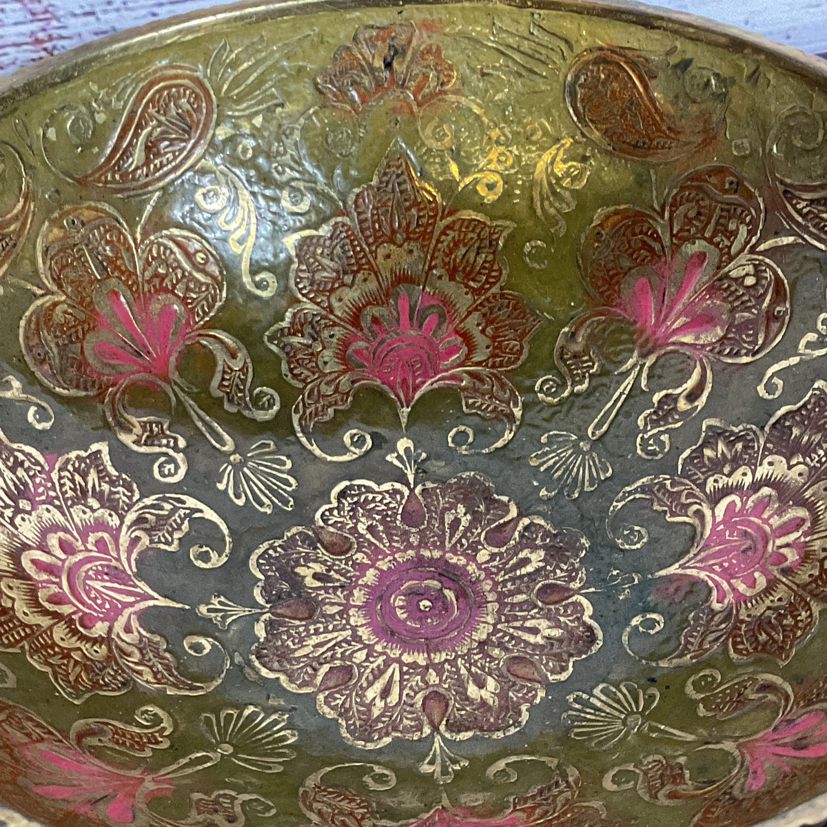 VINTAGE Brass Enamel Footed Bowl-6.5"