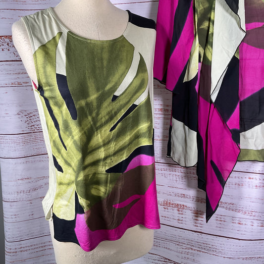 2pc CAROLINE ROSE Women's Green/Pink Cardigan & Tank Blouse- SZ SP