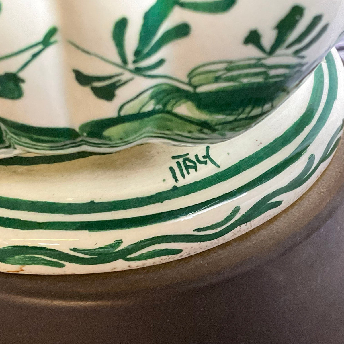 ANTIQUE DELFT???? Hand Painted Green Floral Porcelain and Brass Lamps- 28"
