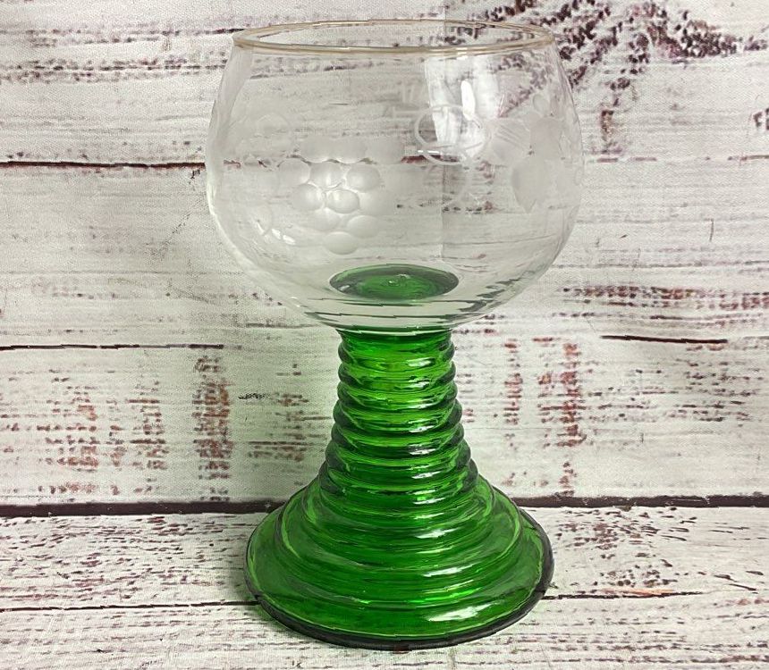 Roemer Style Set of 4 Glass Goblets Green Clear