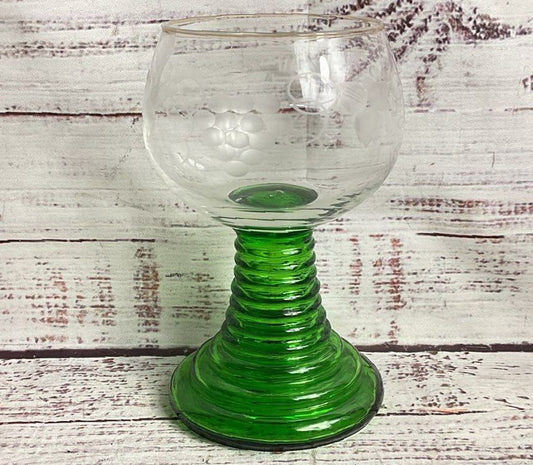 Roemer Style Set of 4 Glass Goblets Green Clear