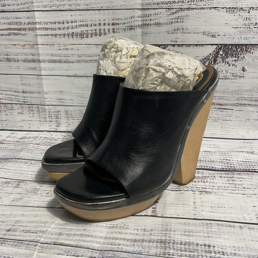 Marni Black Leather Wooden Platform Mule Heels Women's 8 US/38 EU