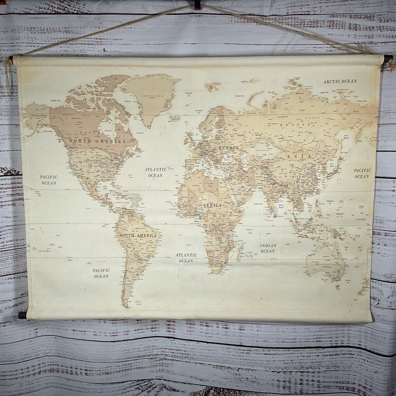 Design Direct Canvas World Map Old Style Atlas Hanging Scroll Wall Art