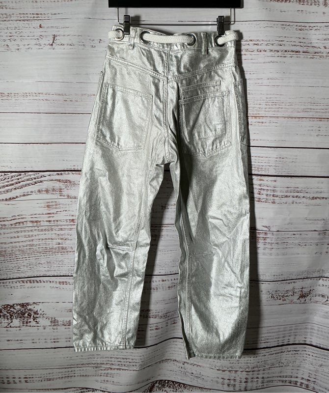 Women's We the Free Moxie Metallic Silver Low-Slung Barrel Silver Jeans Size 24