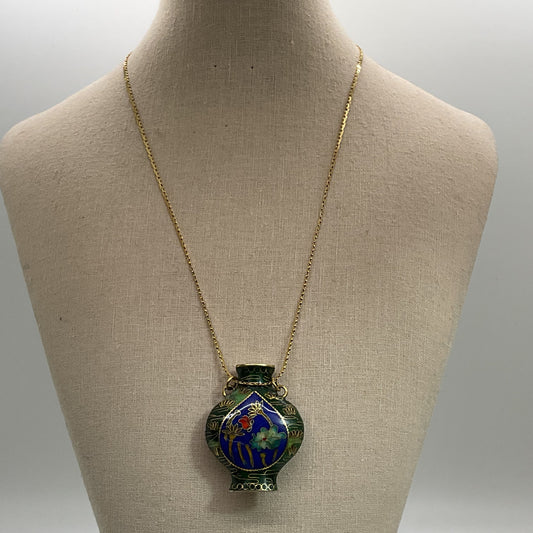 MONET Cloisonne Snuff Bottle Pendant 19" Chain Necklace (MISSING TOP)