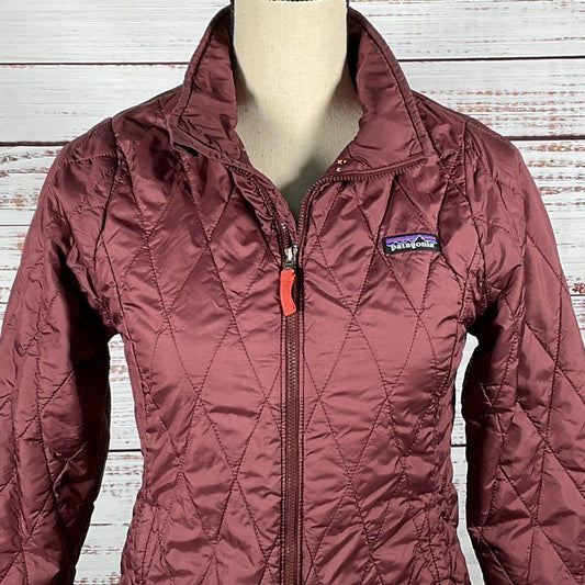 PATAGONIA Girls Burgundy Full Zip Primaloft Quilt Nano Puff Jacket - SZ L