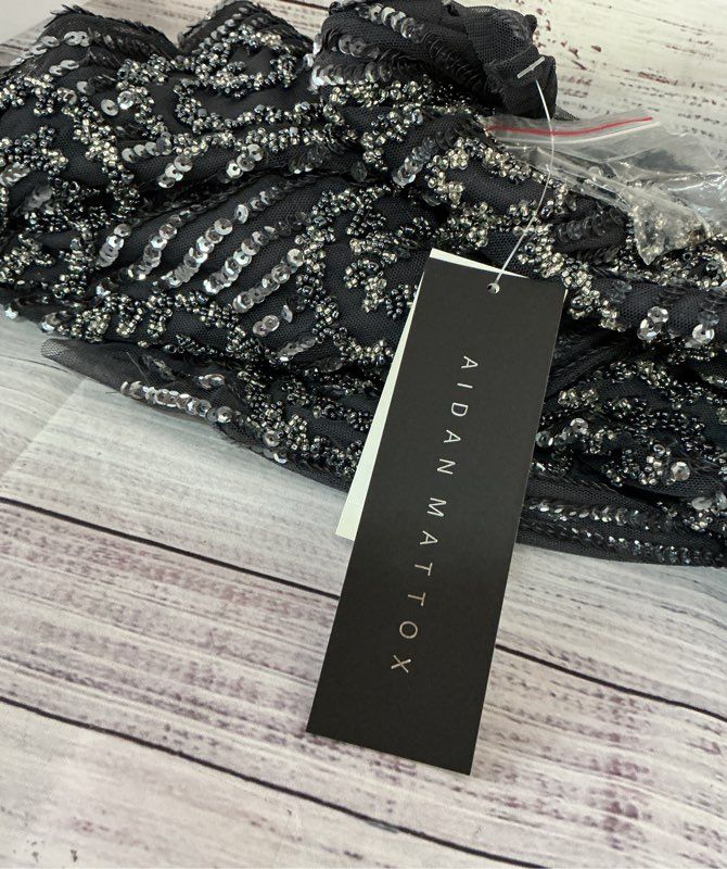 NWT Women's Aidan Mattox Gunmetal Beaded Short Sleeve Dress Size 4 Retail $395