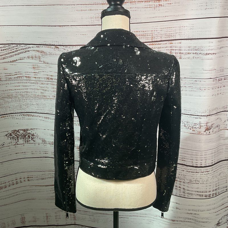NWT Rachel Zoe Cassie Black Sequin Moto Jacket - Size 0 MSRP >$250 *DAMAGED*