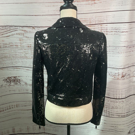 NWT Rachel Zoe Cassie Black Sequin Moto Jacket - Size 0 MSRP >$250 *DAMAGED*