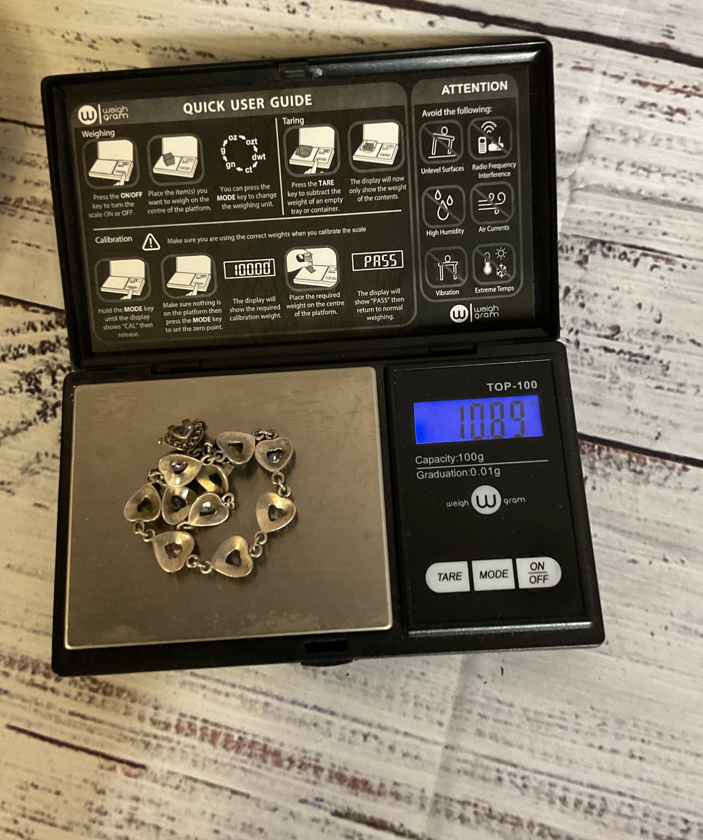 Sterling Silver Marcasite Heart Link Bracelet with Stones (Missing One Stone)