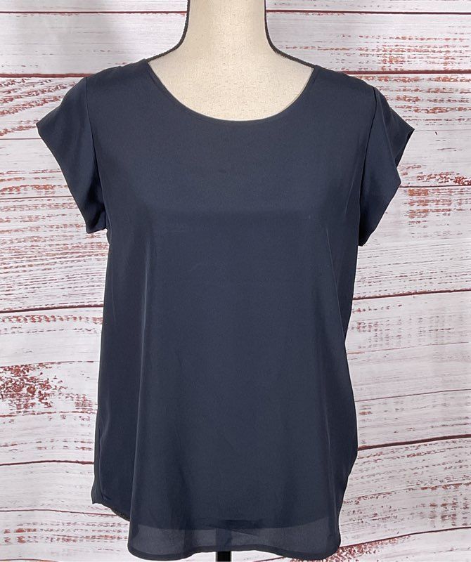 Joie Keyhole Short Sleeve Blouse Navy S
