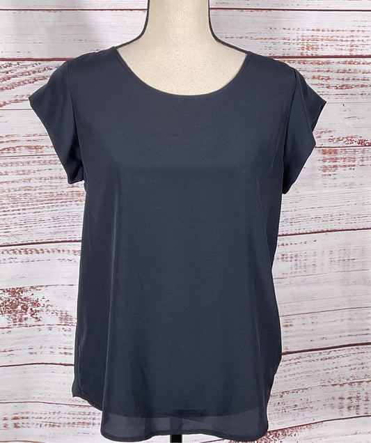 Joie Keyhole Short Sleeve Blouse Navy S