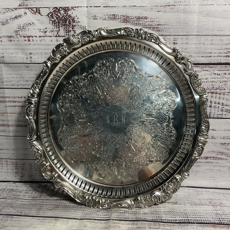 Vintage Baroque By Wallace 13" Perforated Rim Silver Plated Tray 296