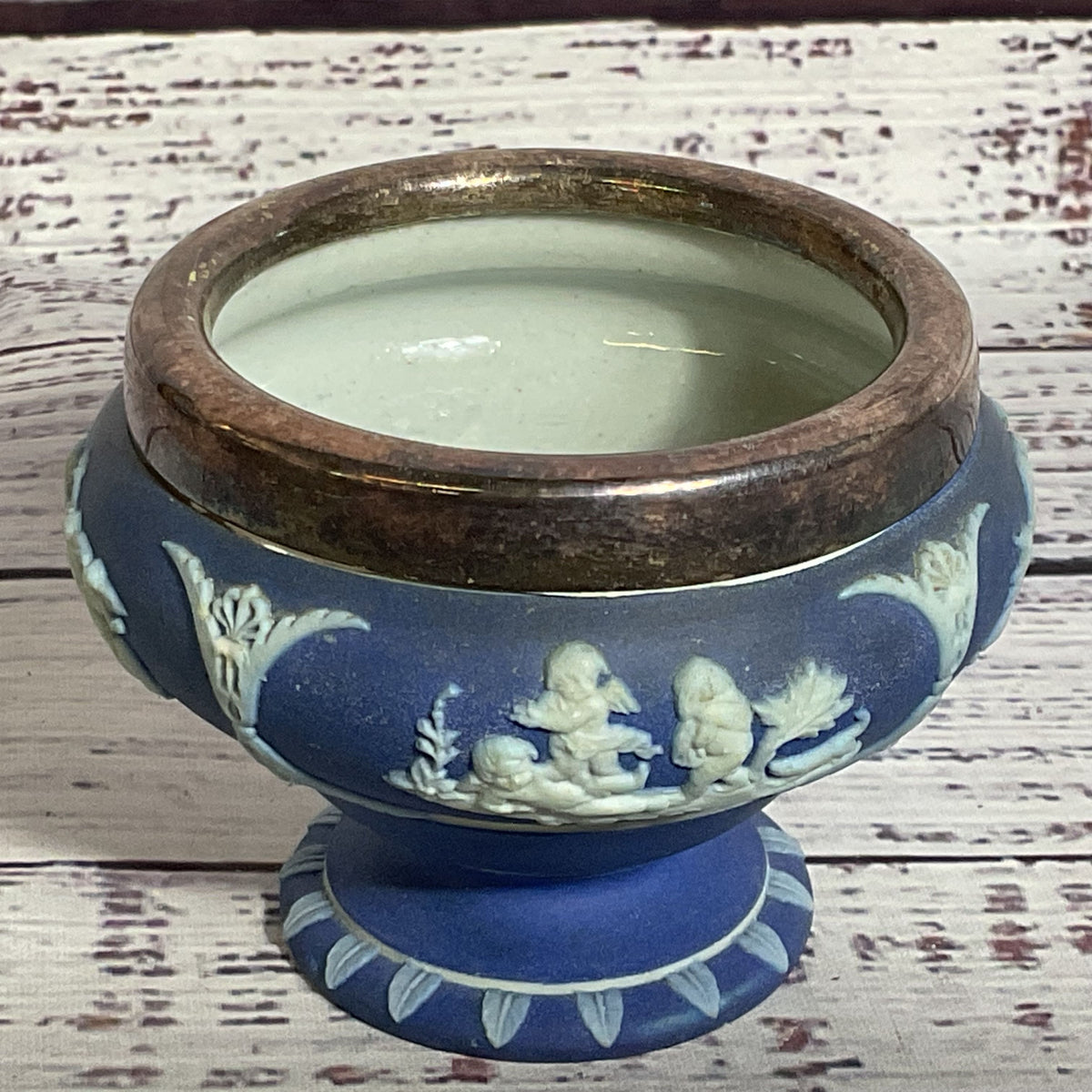 VTG./ANTIQUE WEDGEWOOD England Jasper & Silver Plated Decorative Small Bowl-2.5"