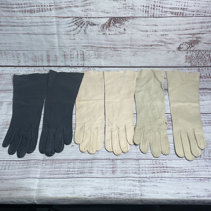 Mixed Lot of 3 Pairs of Vintage Kidskin Mid-Arm Gloves Women's Size Small
