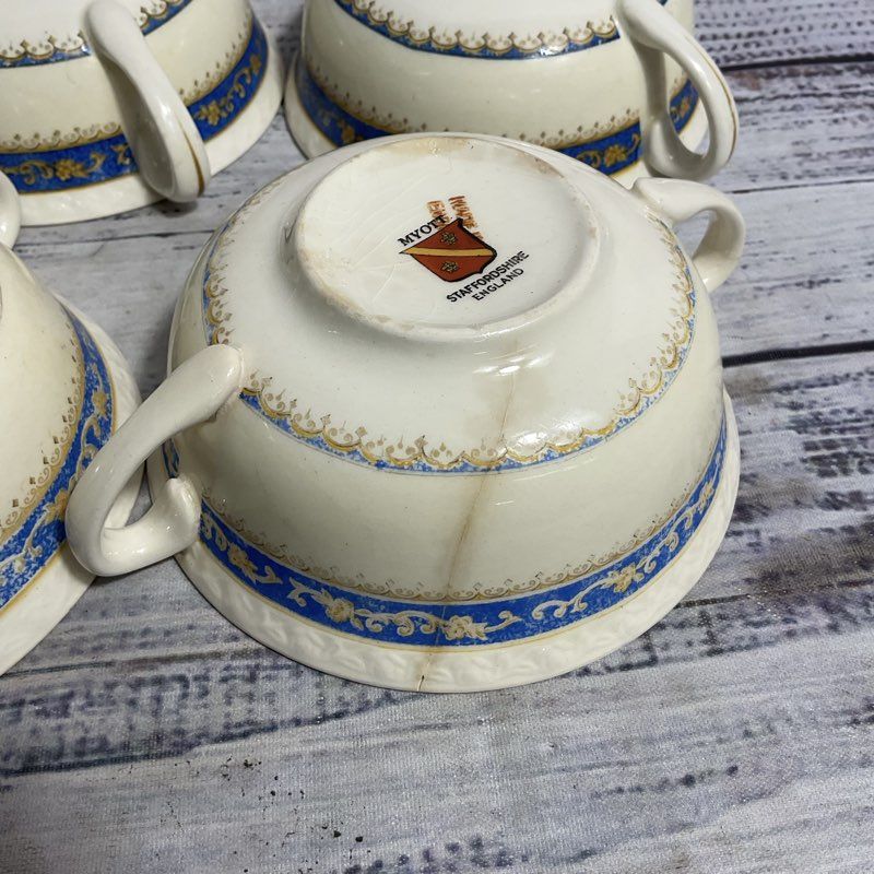 VTG. Myott Powder Blue 6 Pc. Staffordshire Porcelain 4" Double Handled Bowl Set