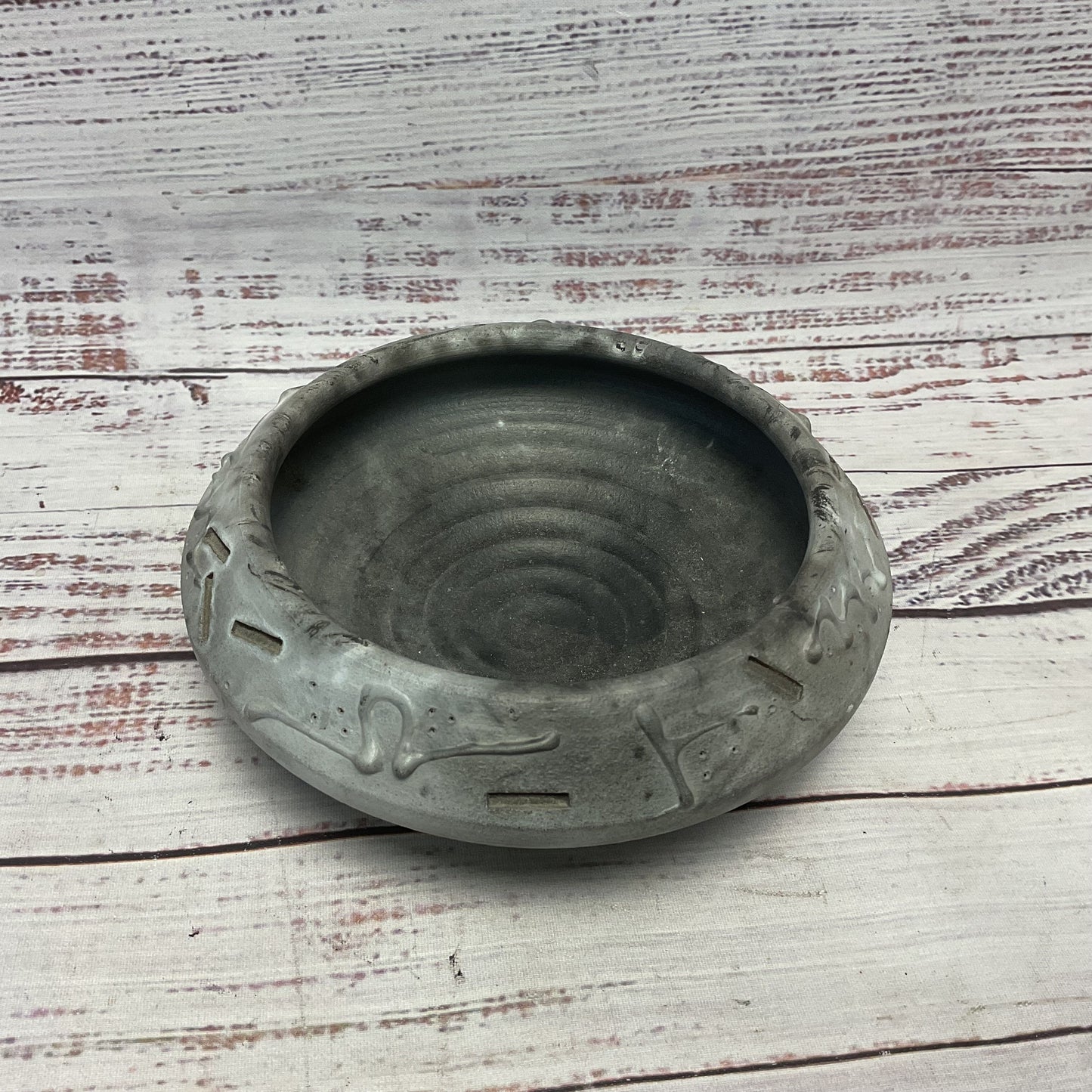 Nell Devitt Ceramic Grey Hand Thrown Abstract Design Small Trinket Bowl 6"