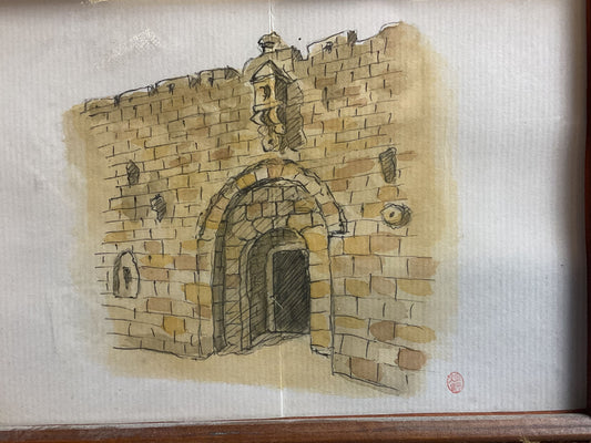 Stone Archway Drawing by Pastor Shinobu Hatano 1979 Framed