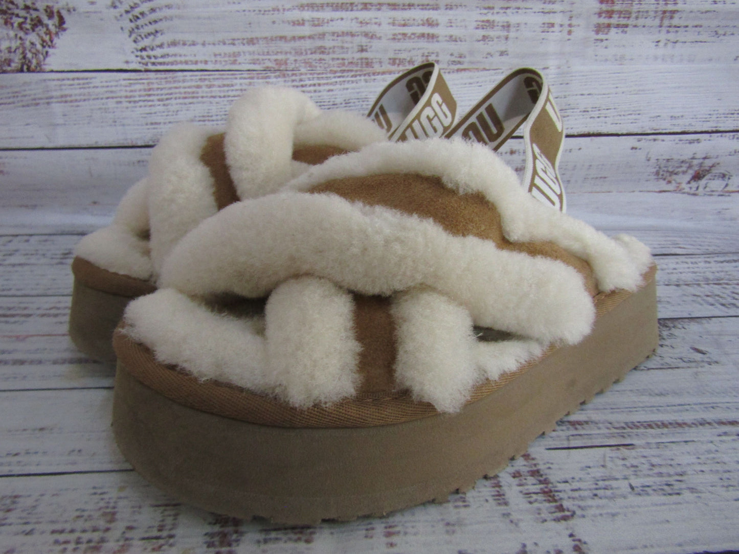 UGG Disco Women's Brown Suede Shearling Cross Sandals Size 8
