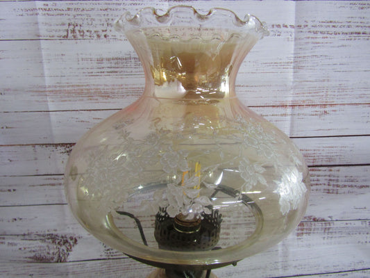 Antique Repurposed Ornate Floral Etched Hurricane Lamp