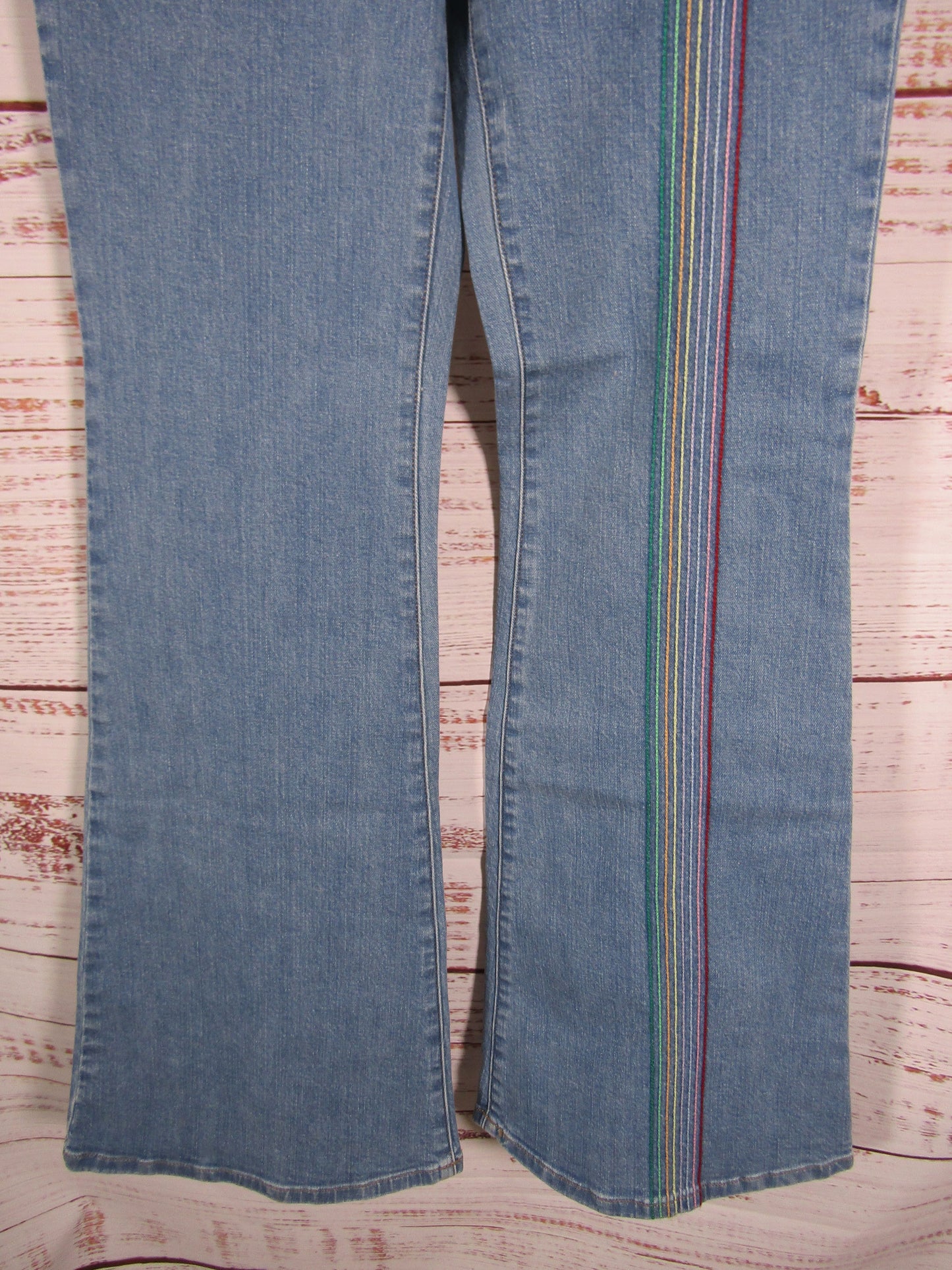 Lee Pride Women's Blue Denim Rainbow Accent High-Rise Super Flare Jeans Size 27