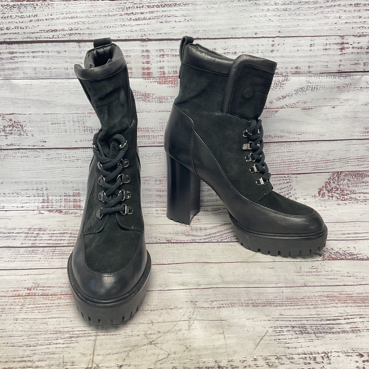 Veronica Beard Black Leather Suede Bootie Boot Heel Women Size 6