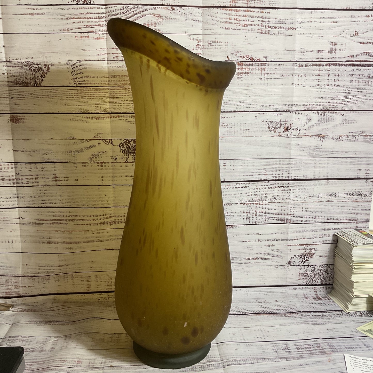 VTG. MCM Murano Brown Handblown Art Glass Vase- 23" (LOCAL PICKUP 90016)