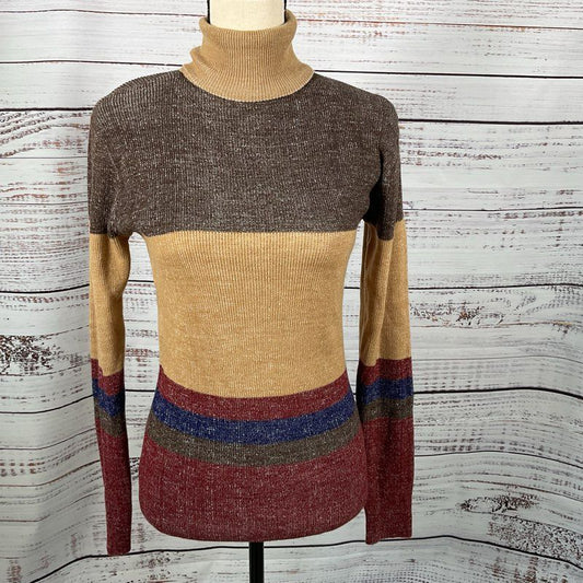 VTG. GALAXY KNITS BY FAD Women's Colorblock Turtleneck Sweater- SZ M